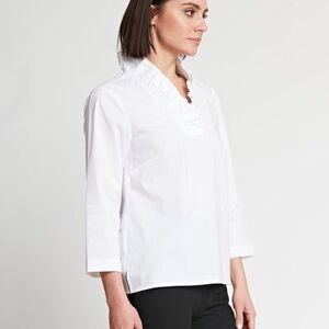 Hinson Wu Helena 3/4 Sleeve Ruffle Neck Cotton Top white size small